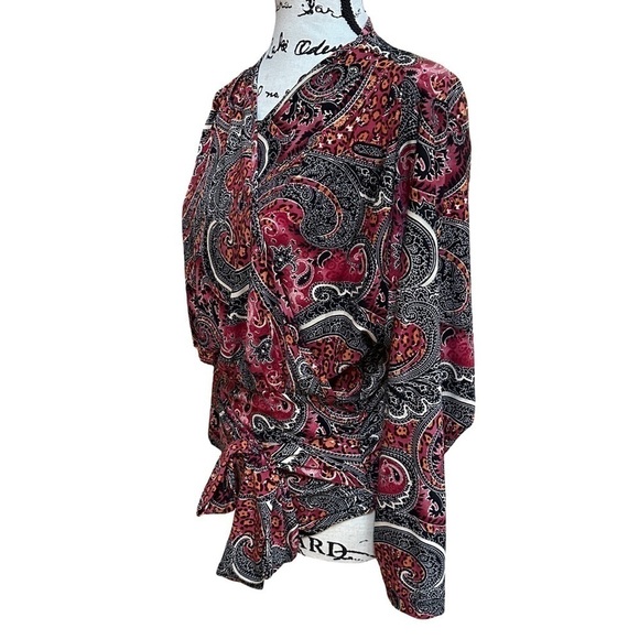 Paisley Print V-Neck Blouse with a Waist Tie - Picture 2 of 5